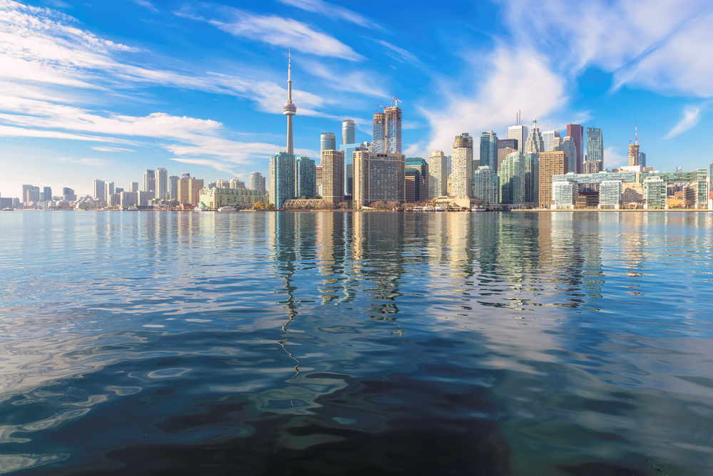 Views of Lake Ontario and Toronto condos and skyline